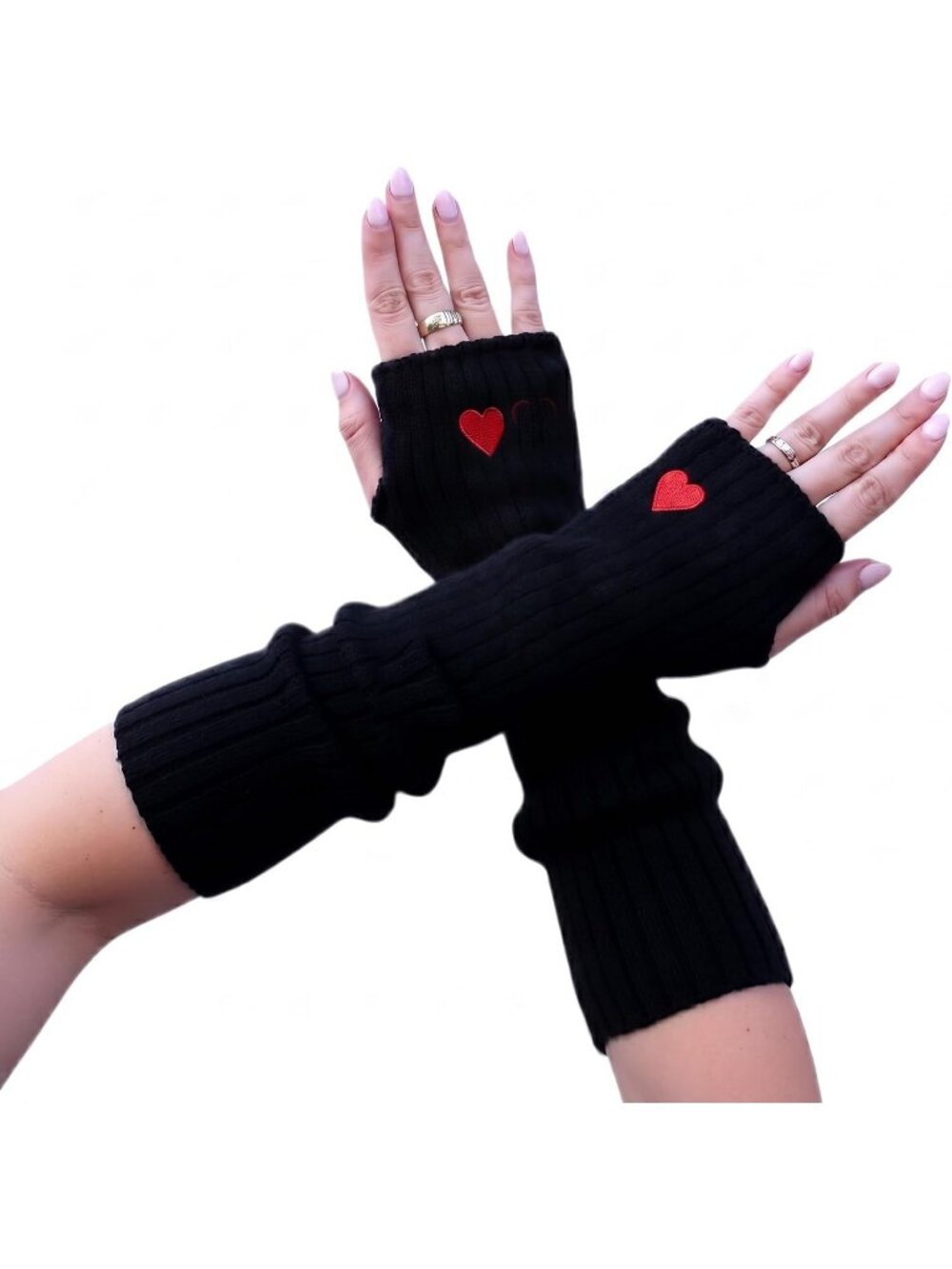 Women's Heart Arm Warmers Fingerless Gloves Y2K Gothic Cosplay Sleeves